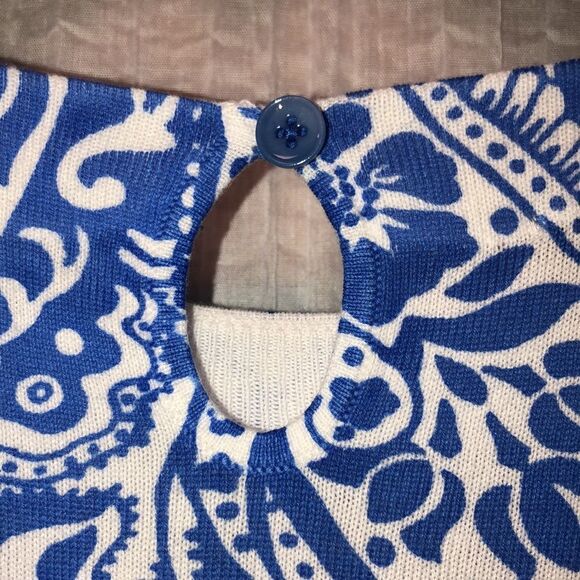 Talbots SP Knit White Blue Paisley Short Sleeve Knit Pullover Sweater Top - Picture 5 of 13